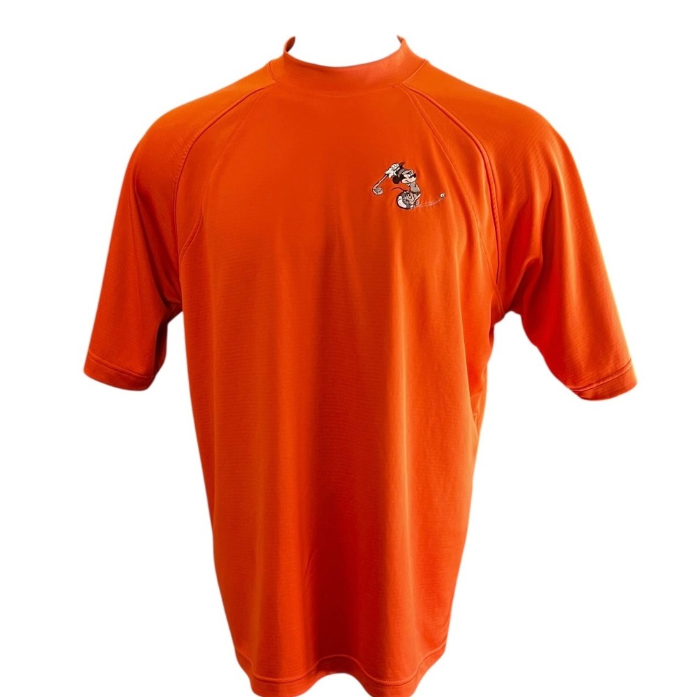 Disney Mickey Mouse Golf Performance Shirt Orange Microfiber Mock Neck Mens XL